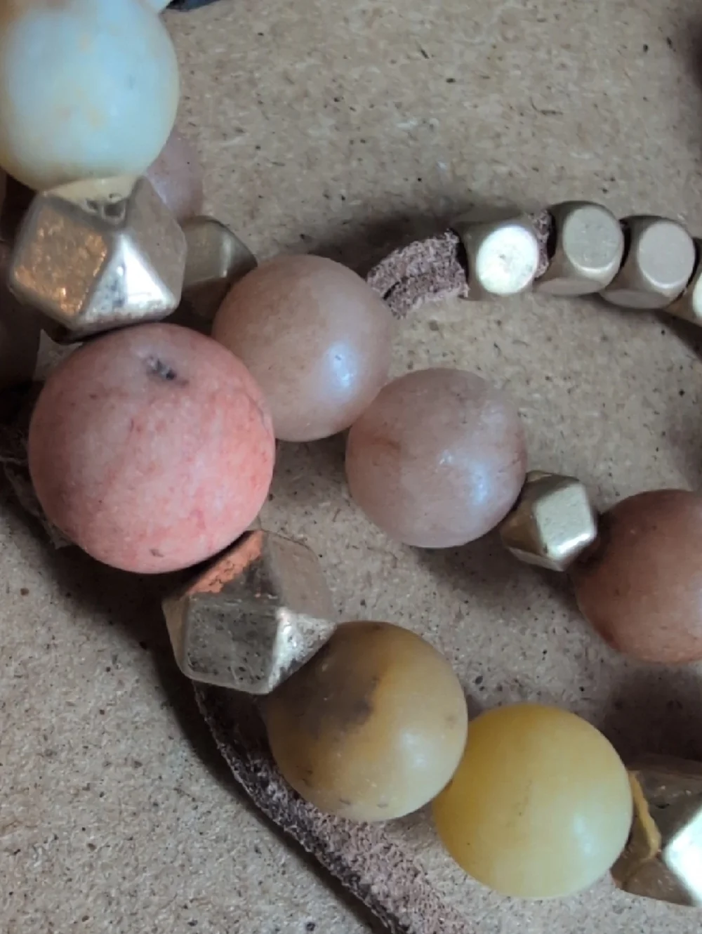 Peach & Cream Beaded Stretch Bracelet Trio with Gold Accents